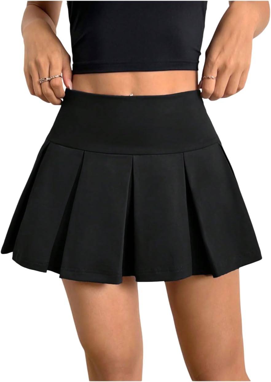 SOLY HUX Women's Pleated Mini Skirts High Waisted A Line Tennis Skater Skirt Skorts with Shorts