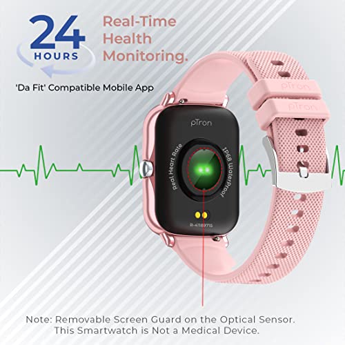 Image of pTron Force X10e Smartwatch with 1.7 inch Full Touch Color Display, 24 /7 Heart Rate, SpO2, Multiple Watch Faces, 10-12 Days Runtime, Sleep /Health /Fitness Trackers & IP68 Waterproof (Pink), Free Size