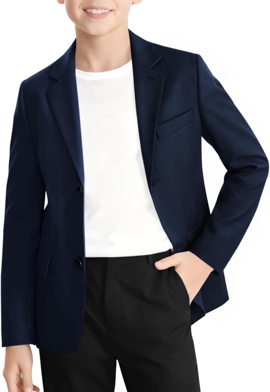Haloumoning Boys Blazer Kids Lapel Button Down Suit Jacket Sport Coat with Pockets 5-14 Years