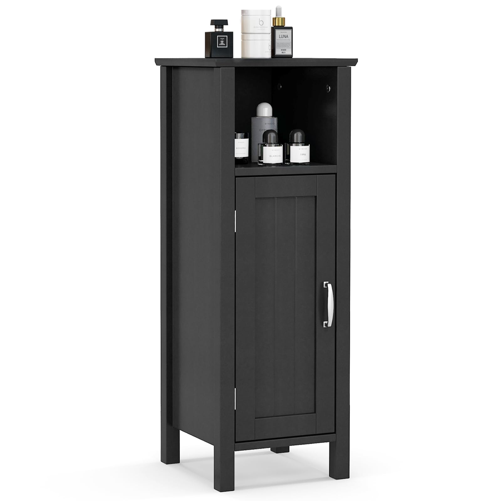 Giantex Narrow Bathroom Storage Cabinet - Corner Unit with Open Compartment, Adjustable Shelf, Anti-toppling Device, Freestanding Small Storage