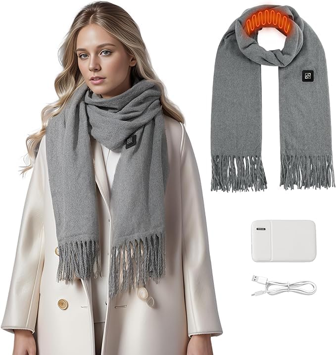 Heated Scarf for Women Men, 3 Heating Levels Intelligent Electric Heating Scarf, Cordless Neck Heating Pad with Battery