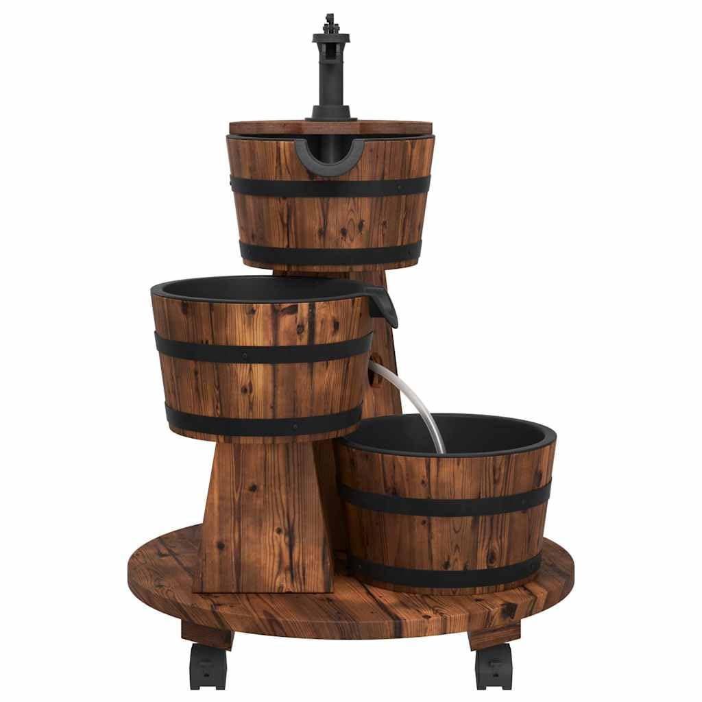 Mangloder Fontana da Giardino con Ruote e Pompa in Legno di Abete Massiccio Effetto Bruciato, 55 x 55 x 80 cm, Cascata a 3 Livelli per Giardino, Terrazzo, Esterno, Fontana Decorativa e Gioco Acqua