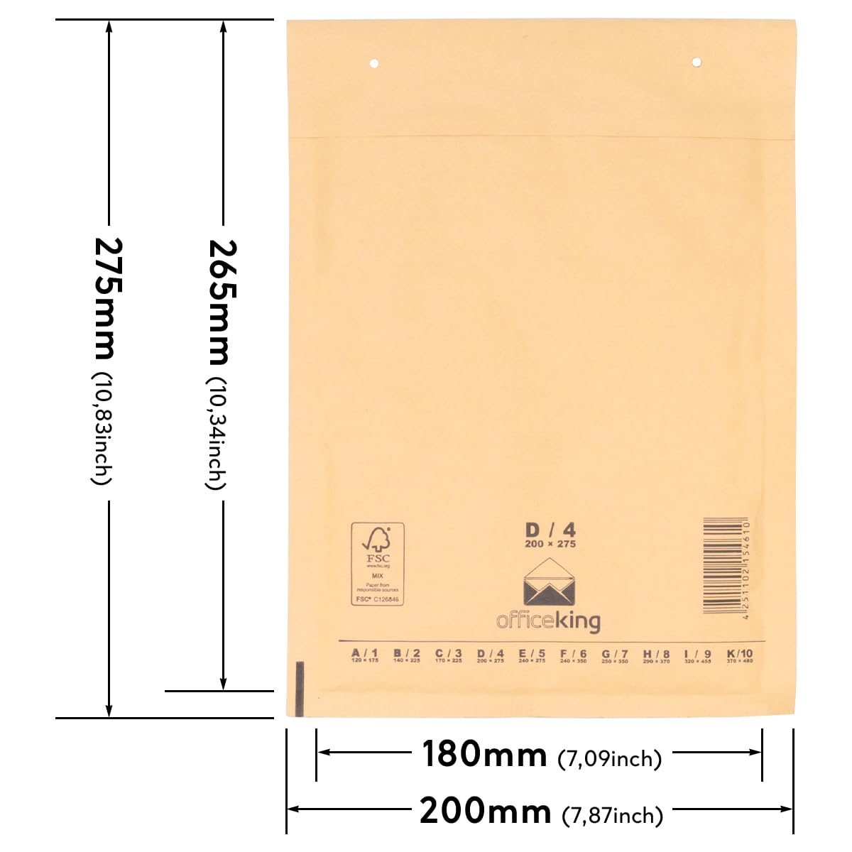 200 kopert bąbelkowych koperty koperty bąbelkowe D4 (200 x 275 mm) brązowe