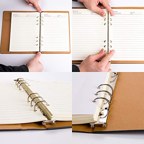 Vista 3 de Fanery Sue Cuaderno de cuero personalizado con monograma A5 con rayas anchas de tapa dura, cuaderno de escritura de hojas sueltas de 6 anillas