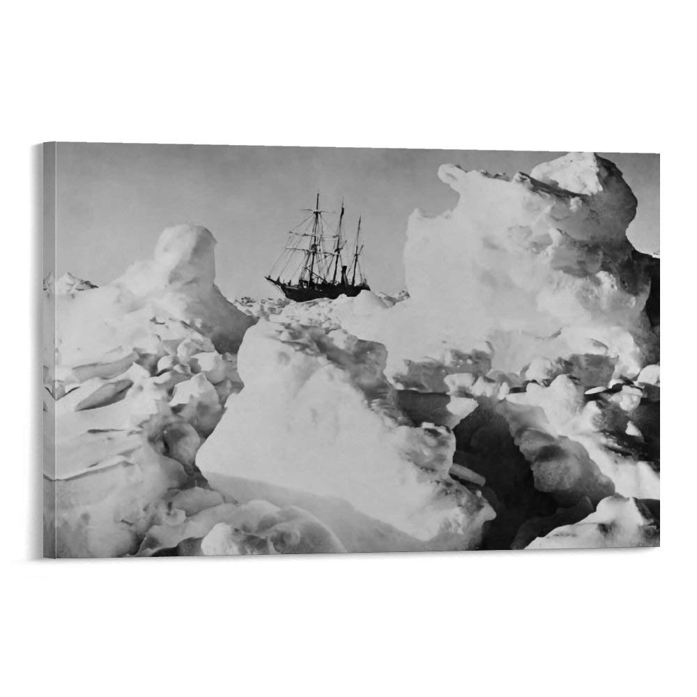 Kdik Frame-Style1 Ernest Shackleton's Ship Endurance Trapped In Ice Vintage Retro Poster Canvas Wall Art Posters For Room Aesthetic Living Room Picture Print Home Decor 20X30inch(50X75cm) Size 30