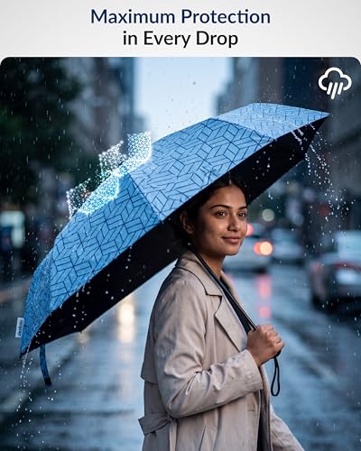 Image of Destinio Capsule Umbrella, 5 Fold Manual Open 19 Inch Small Umbrella for Women and Men with UV Coating for Sun Protection, Foldable Mini Umbrellas for Rain and Sun (Navy Blue Printed)