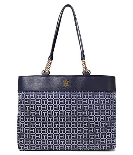 Tommy Hilfiger Camilla Ii Tote-Square Monogram Jacquard Navy/White One Size #TOP17