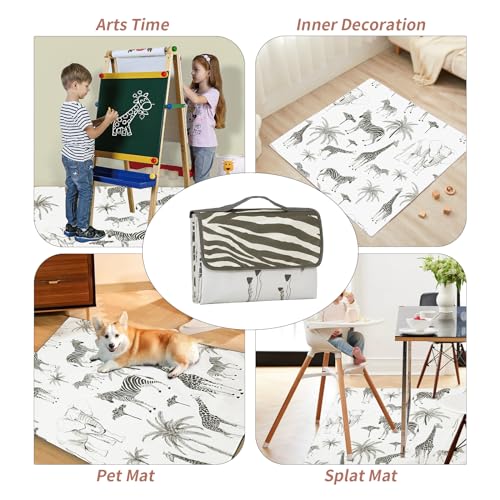 Image of Insular Baby Splat Mat for Under High Chair /Arts /Crafts, Anti Slip and Waterproof Splash Mat for Floor, Portable Picnic Mat, 51x51 Inch, Safari