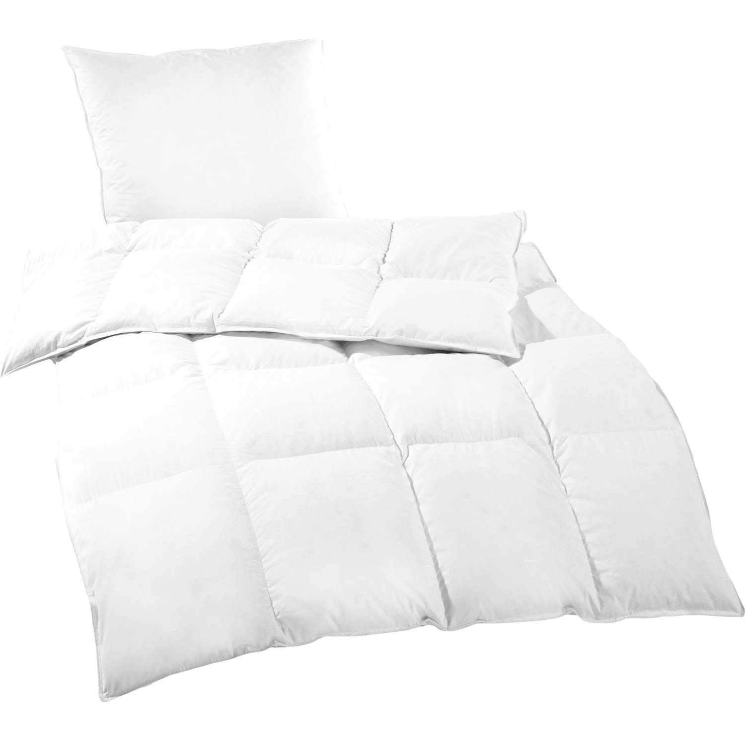 DILUMA Bettenset 2tlg - Federn Daunen Bettdecke 135x200 cm und Kopfkissen 80x80 cm - Premium Bettdeckenset - Bezug aus 100% Baumwolle / 1000g Füllung / ÖkoTex100