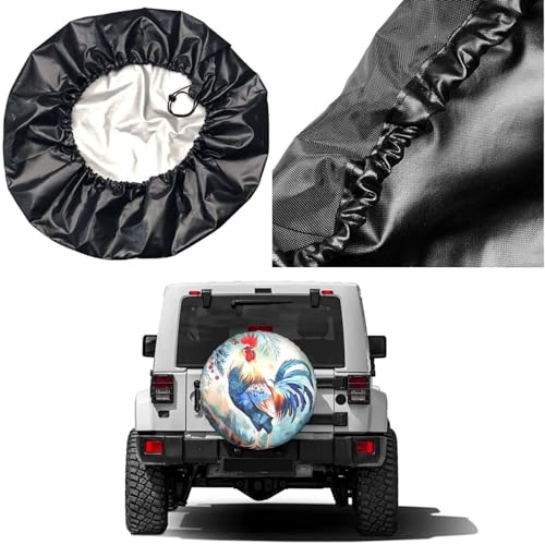 Image of Dujiea Colorful Rooster with Long Tail Spare Tire Cover, Universal Wheel Tire Cover Waterproof Dust-Proof Tire Protectors for Trailer Rv SUV Truck Camper and Many Vehicle 14 15 16 17 Inch