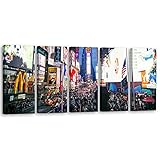 Feeby Image sur toile 5 pièces 100x40 cm Times Square Amérique ÉTATS UNIS Tableau mural Image décoration Murale Design Chambre d'enfant New York Manhattan Abstraction multicolore