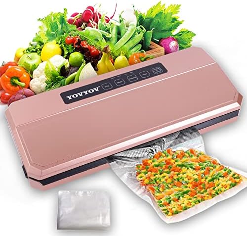 YOVYOV Vacuum Sealer Machine, 80kPa Vacuum Sealer Machine with Starter Kits, Vacuum Air Sealing System for Food Preservation, Dry & Moist Food Modes, Compact Design (Rose Gold）