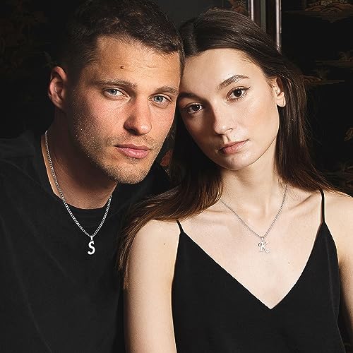 LUXEJEW Initial A-Z Letter Necklace for Men Boys Women, Stainless Steel Cuban Link Chain Letter Pendant Necklaces Capital Monogram Necklace Jewelry Gifts for Men 20+2 Inches2