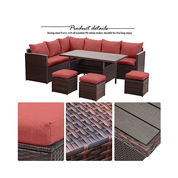 Wisteria Lane Patio Furniture Set,7 PCS Outdoor Conversation Set All Weather Wicker Sectional Sofa Couch Dining Table Chair with Ottoman - Image 4