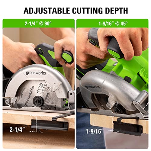 Image of Greenworks 24V Brushless 6-1 /2 inch Circular Saw, 4,800 RPM, Adjustable Cutting Depth 45 /90, Tool Only
