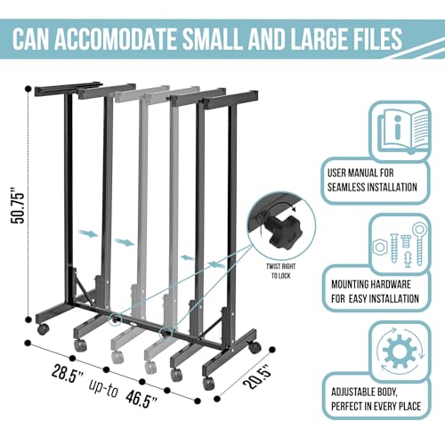 Adir Blueprint Rack and Clamps - 12 Pack of Blueprint Clamp and Mobile Blueprint Rack, Heavy-Duty Large Document Storage Solution for Blueprints, Posters, Maps, & Construction Plans