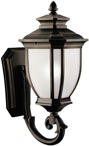 Kichler Salisbury - Lámpara de pared para exteriores de 29 pulgadas con vidrio de lino blanco en bronce frotado