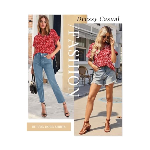 HOTOUCH Womens Short Sleeve Button Down Shirts Loose Fit V Neck Business Casual Blouses Summer Top with Pockets S-XXL - Image 5