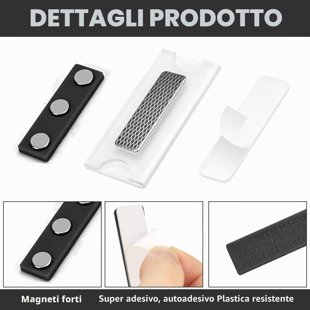 CAREDGO 20 Badge Portanome Magnetico, Targhetta Magnetica per Nome, Targhette Magnetiche in Acrilico Trasparente con 3 Potenti Magneti Neodimio, Autoadesive Etichette Magnetiche per Nome per Ufficio