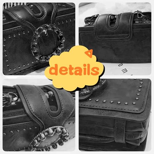 ARREBOL Small Vegan Leather Crossbody Bag for Women, Gothic Punk Style Studded Purse with Chain Strap4