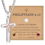 HEYOLL Baseball Necklaces for Boys Men, Bible Verse Silver Cross Chain Pendant Necklace Baseball Drip Gifts Accessories Stuff for Kids Teens Easter First Communion Gifts For Boys