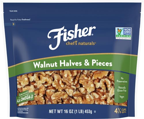 Image of Fisher Walnut Halves & Pieces, Unsalted California Cooking Nuts, 16 Ounce (Pack of 5)