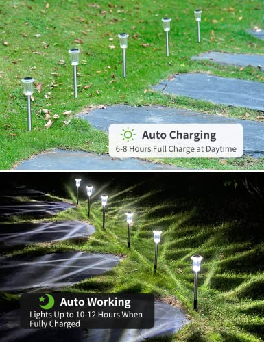 Papasbox 8 Pack Solar Pathway Lights Solar Outdoor Lights Stainless Lamp Waterproof Led Solar Powered Landscape Path Ground Stakes Light For Lawn Garden Yard Patio Walkway Driveway Lighting #TOP2
