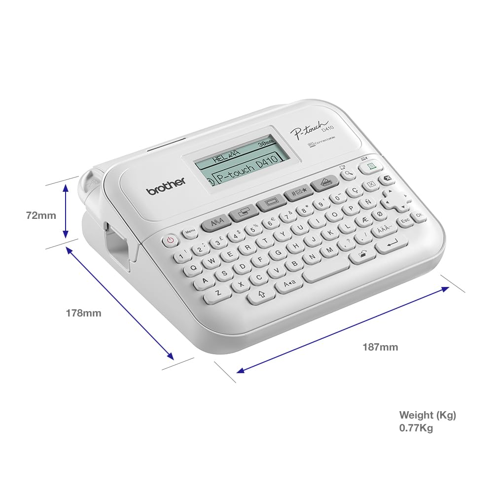 Brother PT-D410 Stampante per etichette desktop versatile | Etichettatrice desktop P-Touch | Tastiera QWERTY | Etichette altamente resistenti fino a 18 mm di larghezza, spina UK