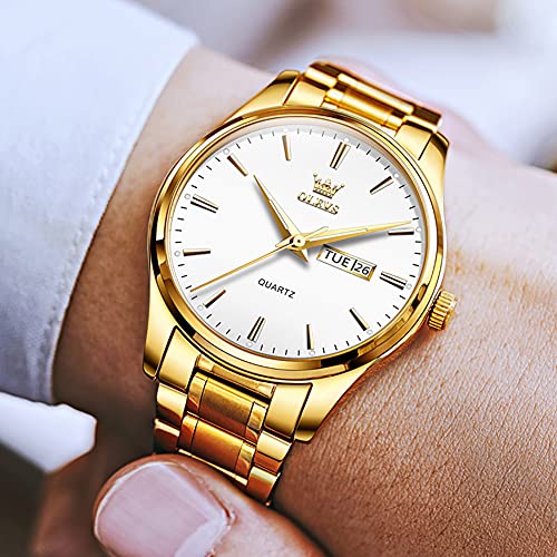 OLEVS Men's Luxury Stainless Steel Watch, Big Face Gold Silver Two Tone Analog Quartz Dress Watch for Men, Casual Easy to Read Waterproof Luminous Day Date Men Wrist Watch - Image 4