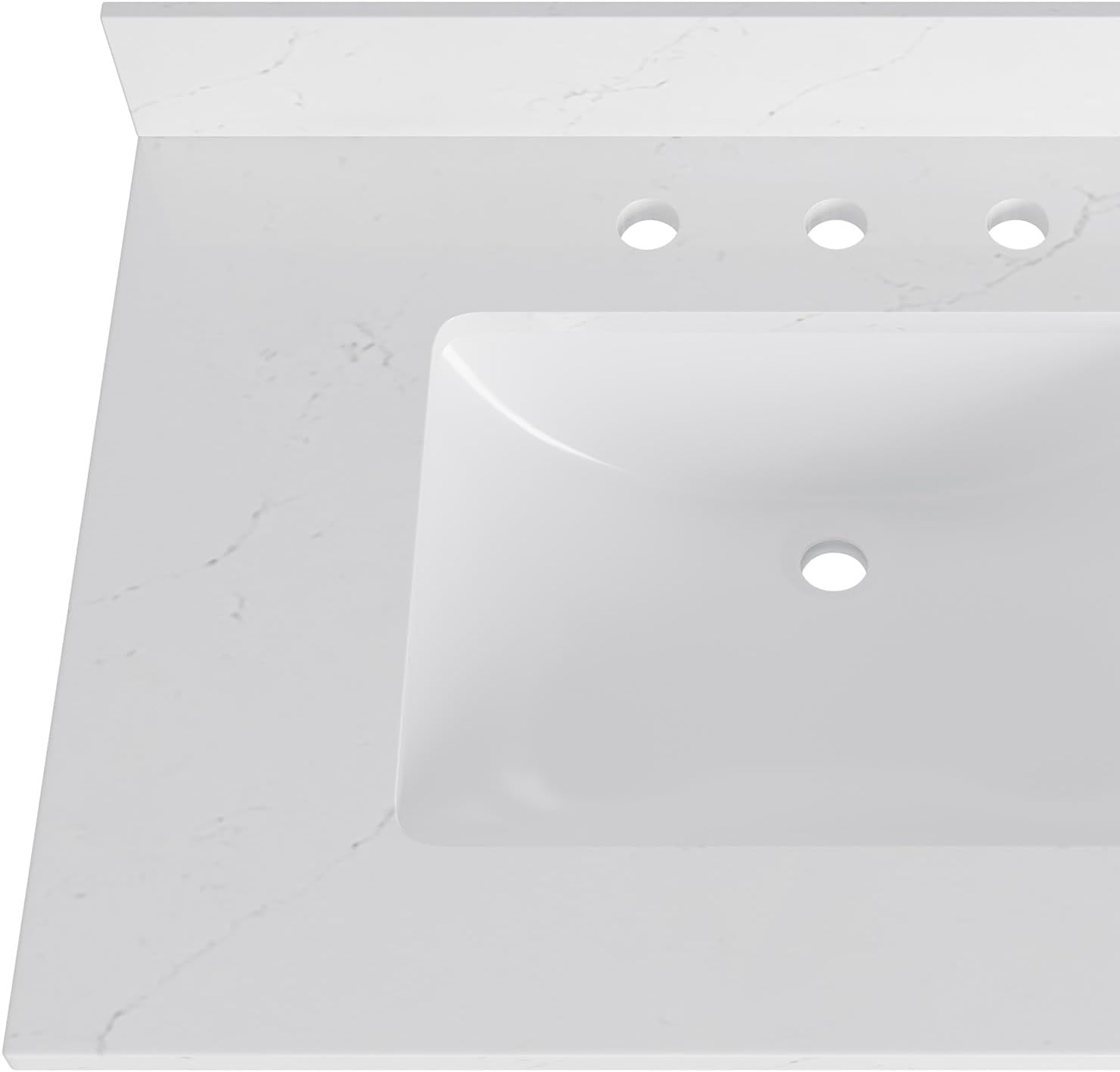 31"x22" Quartz Bathroom Vanity Top with Undermount Ceramic Sink, Bathroom Vanity Sink Top with 8" Faucet Hole, Vanity Top with Sink, 4" Backsplash, White (Not Included Faucet)