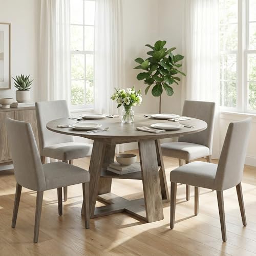 Image of 59 inch Extendable Round Dining Table for 4-8, Folding 59 inch to 43.3 inch Modern Kitchen Oval Dining Table with Removable Leaves Storage Shelf for Kitchen Living Room Black