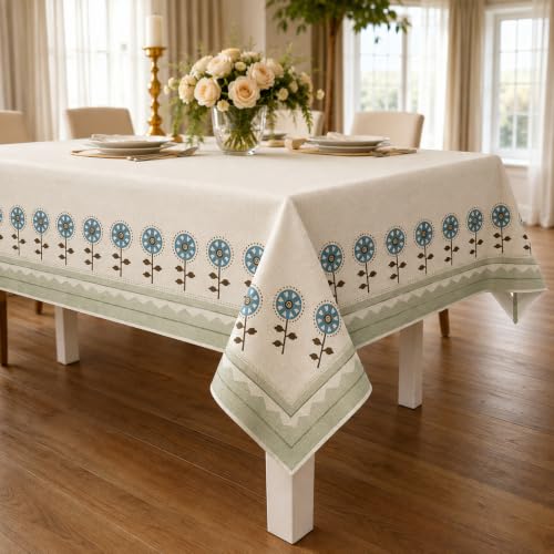 Image of STITCHNEST Cotton Slub Table Cover for 6 Seater Dining Table|54 x 78 Inches, Digitally Printed|Durable, Washable & Fade-Resistant Fabric