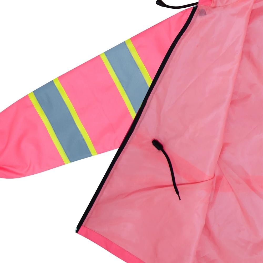 Chaleco reflectante de alta visibilidad, Chaqueta Reflectante de Alta Visibilidad con Capucha Bolsillos Cremallera Rosa S-2XL