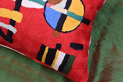 Kashmir Designs Lumbar Kandinsky Red Modern Pillow Cover Counterweights Mid Century Chair Cushions Red Abstract Pillowcase Red Contemporary Pillowsham Couch Cushions Handmade Wool Size 14x20 by Kashmir Designs - Image 5