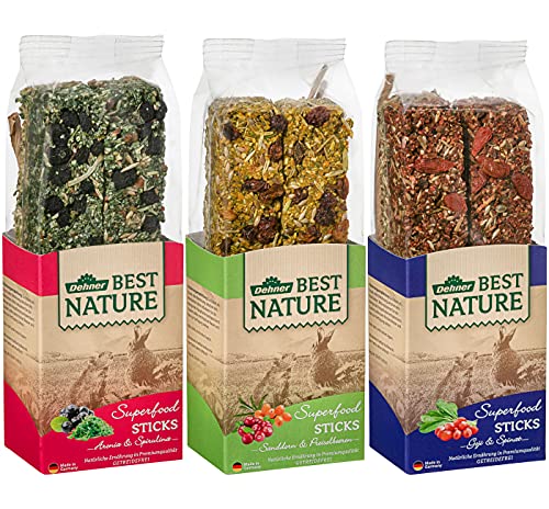 Dehner Best Nature Nagersnack, Superfood Sticks getreidefrei, für Zwergkaninchen / Nager, im Mix, 3 x 140 g (420 g)