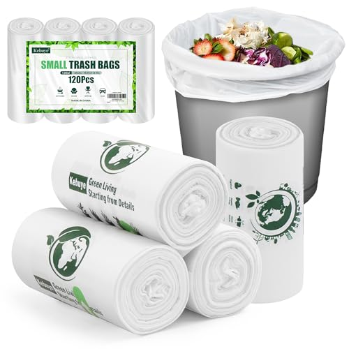 Small Trash Bags 1.2 Gallon, Biodegradable Gallon Waste Bag, Mini Compostable Strong Bathroom Wastebasket Can Liners Garbage Bags for Home Office Kitchen Fit 5 Liter 5L, 1 Gal, White