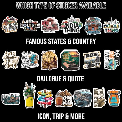 Image of Travel Vinyl Stickers Pack of 100 | Waterproof Self-Adhesive Decals for Laptop, Water Bottle, Suitcase, Phone, Journal, Scrapbook, Helmet, & Bike | Adventure, Nature & Wanderlust Sticker Collection
