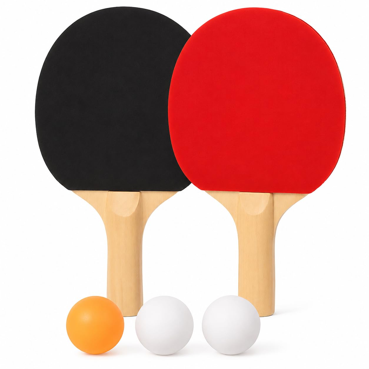 Table Tennis Racket Set with 2 Wooden Ping Pong Paddles and 3 Practice Balls Red Black Rubber Bat Kit for Indoor Outdoor Games Beginners Adults Teens Family Recreation and Training-image-12
