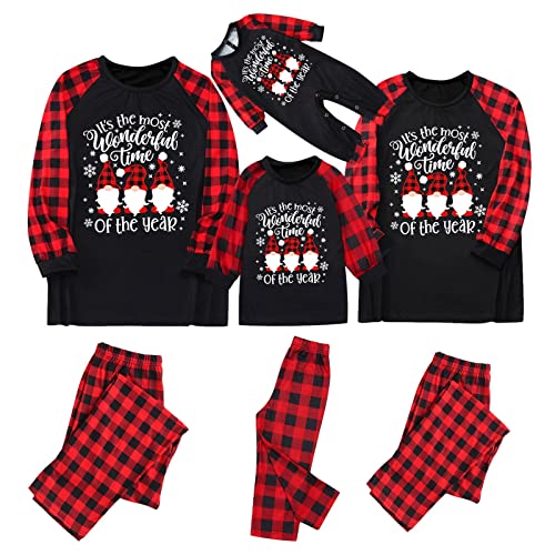 Family Christmas Pajama Matching Set Plaid Marry Christmas Cute Print Raglan Sleeve Crewneck Tee and pants Loungewear