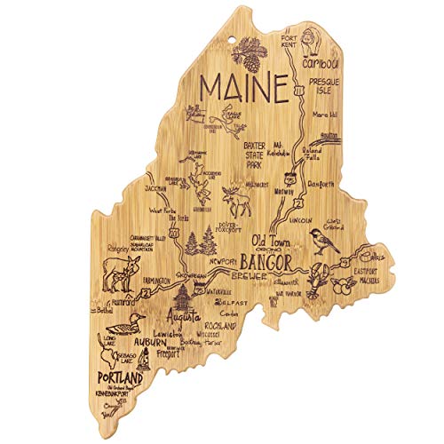 Totally Bamboo Destination Maine State Shaped Serving and Cutting Board Includes Hang Tie for Wall Display
