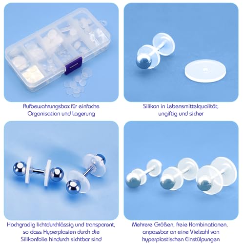 Scettar 200 Stück Gemischte Größe Anti Wildfleisch Piercing Disc, Keloid Disc Transparente Piercing Scheibe Piercing Anti WILDFLEISCH Piercing Discs für Ohrringe Stabilisierende, 8 Größen
