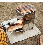 BDZBREN Portable Camping Stove & Grill Combo - Foldable, Twig-Burning, Wood Fire Pit for Campfire...