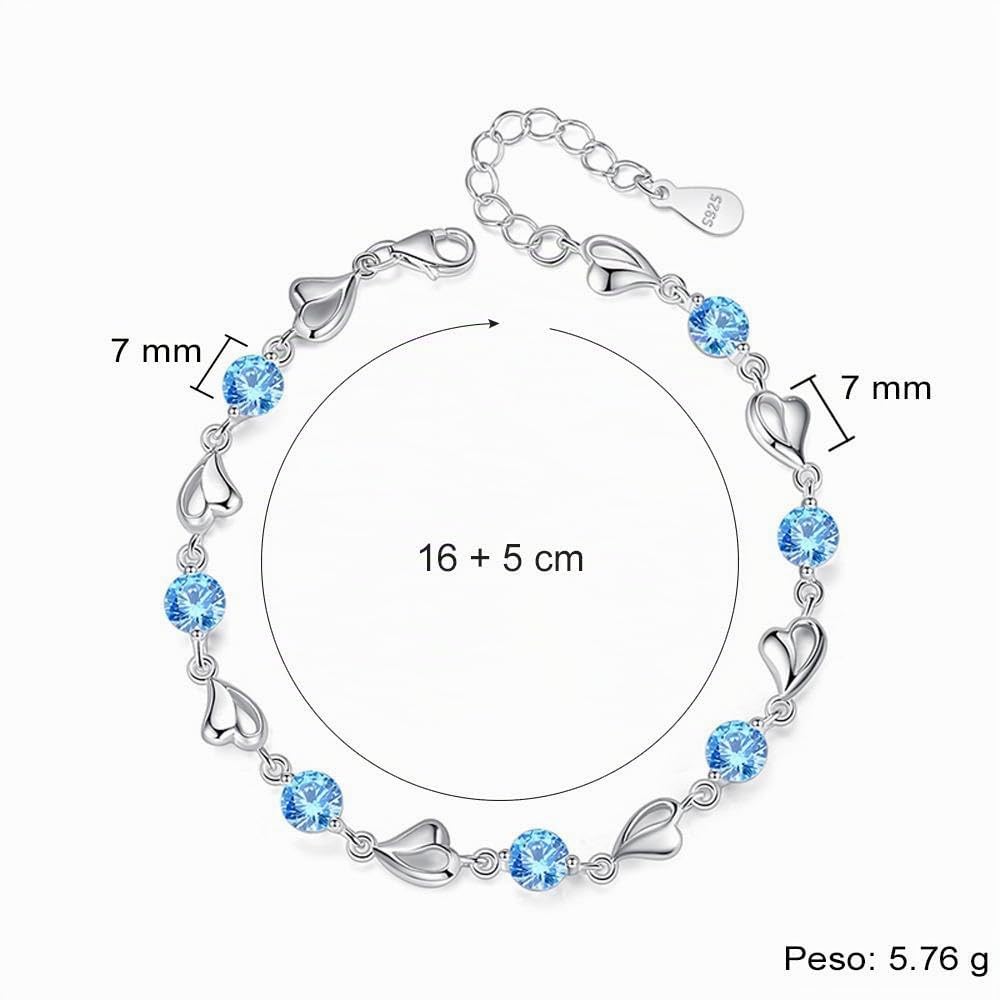 Bracciale Donna con Pietre di Zirconia Blu Regalo per lei Finitura in Oro Bianco Argento 925 Idee Regali Compleanno Natale Anniversario - Cofanetto Incluso
