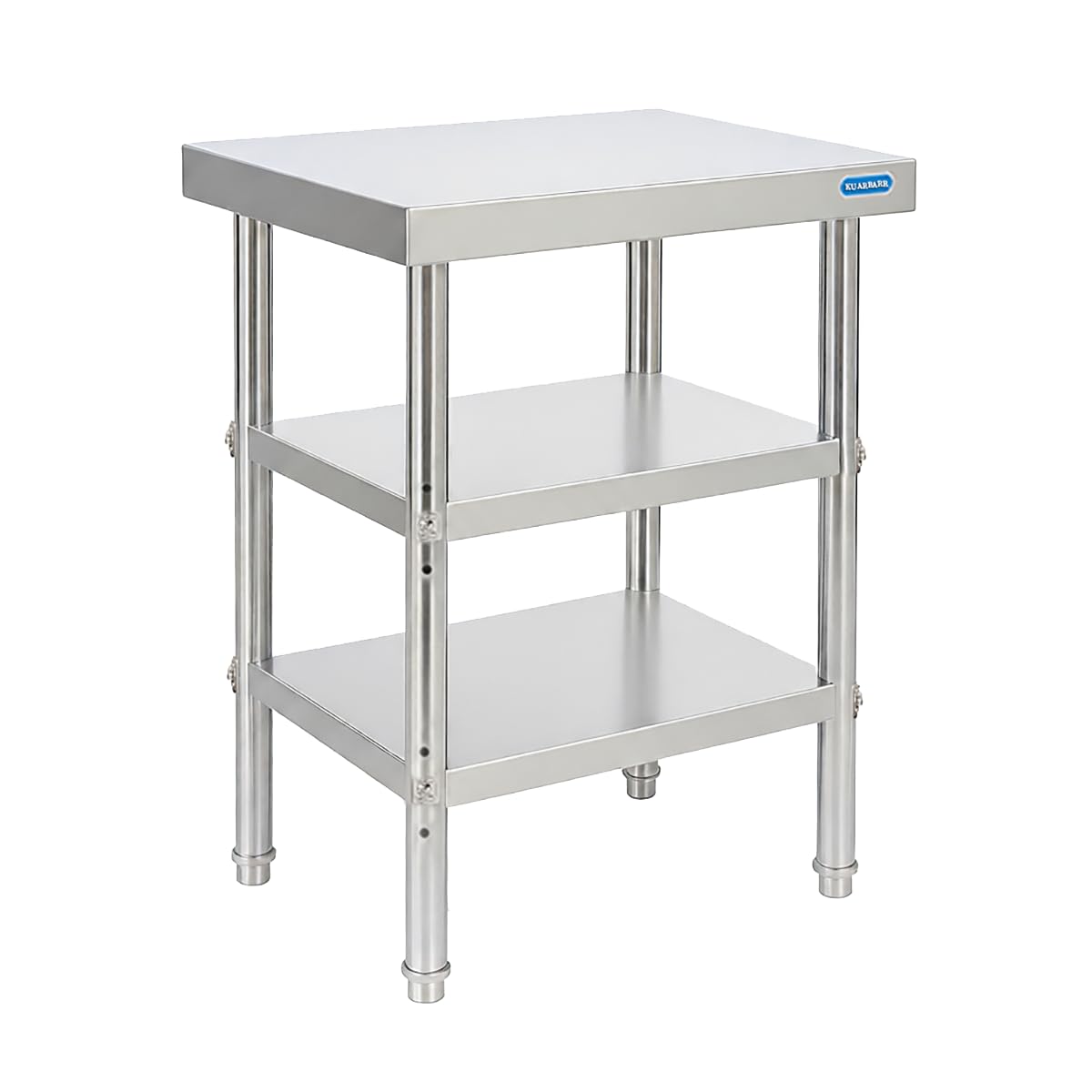 KUARBARR 3 Tier Stainless Steel Table, 18x24 inches, shown in a garage setting.