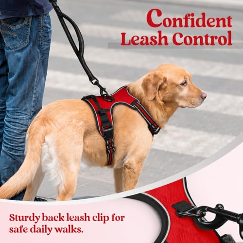 Image of Lyrovo Adjustable No-Pull Dog Harness with Leash Set for Small, Medium & Large Dogs - Reflective, Breathable, Comfortable Vest Harness for Training & Walking (Red, XL (35-60Kg))