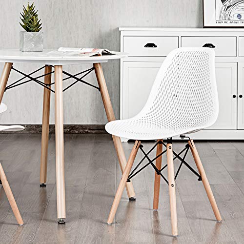 Giantex Set Of 4 Modern Dining Chairs, Outdoor Indoor Shell Pp Lounge Side Chairs With Mesh Design, Beech Wood Legs, Tulip Leisure Chairs, Dsw Dining Chairs For Kitchen, Dining Room, White #TOP2
