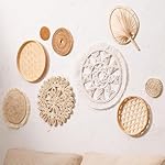 SMGY Set of 9 wall basket decor hanging boho Rattan Flat Woven Macrame Tassels Bamboo handmade serving tray art set for living room bedroom dining room-3.2-14.5in