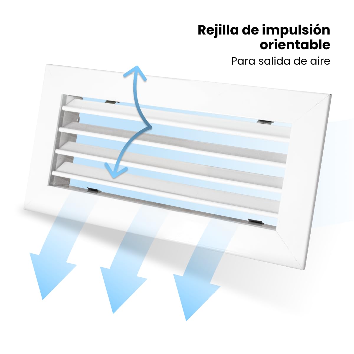Rejilla Impulsión Blanca Lamas Horizontales Móviles para Aire Acondicionado Salida de Aire Orientable (400x150 mm)