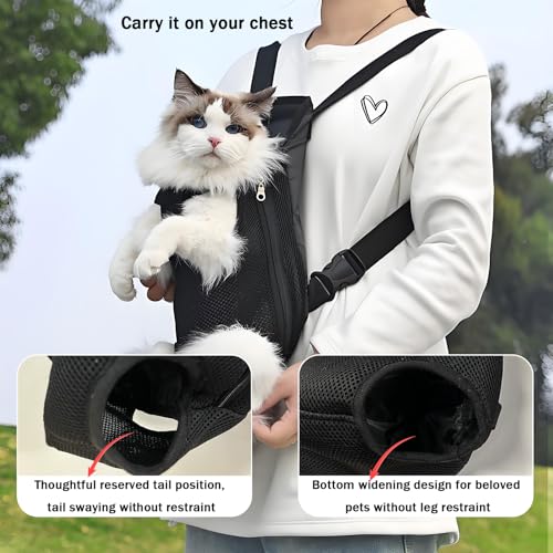 Pet Carrier Backpack, Adjustable Pet Front Carriers for Small Medium Dogs Cats 5-18 Lbs, Legs Out, Dog Cat Carrier Backpack for Hiking,Camping,Traveling,Cycling (Black,Large(Fit:10-18lb))