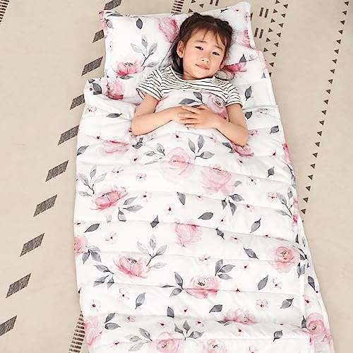 Phf Floral Toddler Nap Mat Set, With Removable Pillow For Toddler Girls, Soft And Lightweight For Daycare, Preschool, Travel, Kindergarten Sleeping Bag, Fits Ages 3-6 Years, Floral #TOP1